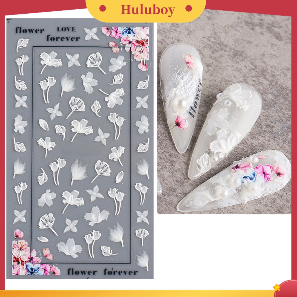 Huluboy Huluboy♡ Stiker Kuku Motif Lace Bunga Ultra Tipis Untuk Nail Art