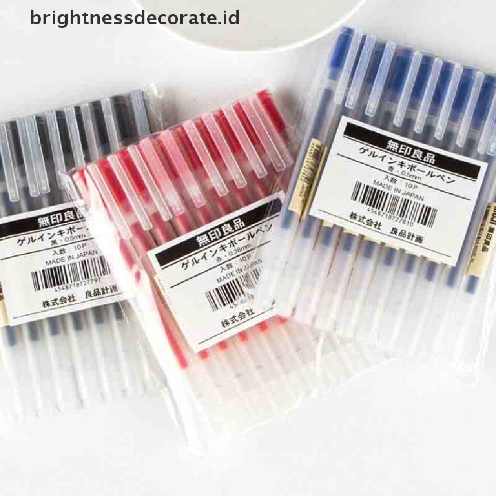 Muji Moma 5pcs Pulpen Gel Tinta Biru / Hitam 0.38mm / 0.5mm Tidak Beracun