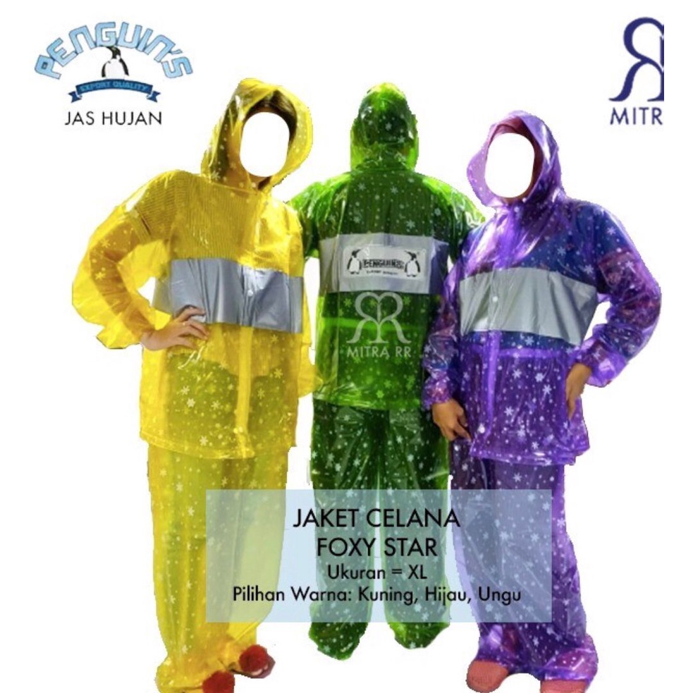 PENGUIN Jas Hujan SETELAN JAKET CELANA PENGUINS FOXY STAR size XL Bahan PVC Tebal mantel setelan jashujan foxy stars