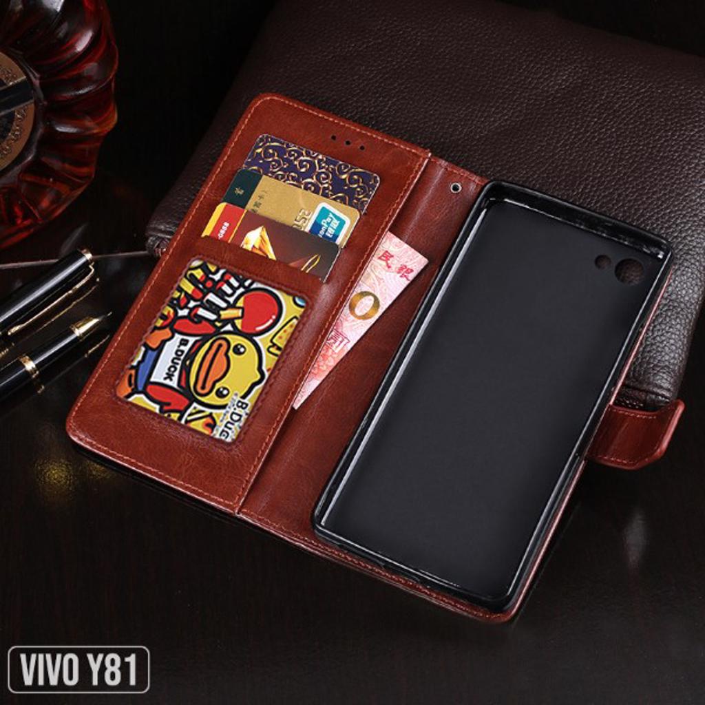 CASE VIVO Y81 / Y81i CASING PREMIUM LEATHER WALLET RETRO FLIP COVER DOMPET KULIT SINTETIS