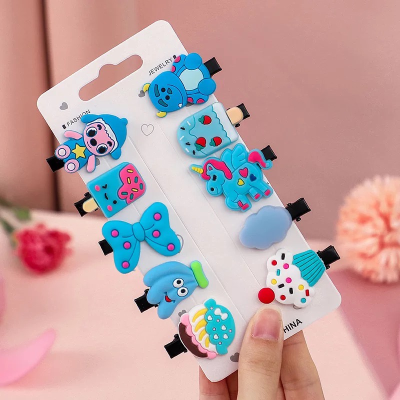 ED - 10PCS / SET JEPIT RAMBUT ANAK SET TERMURAH / JEPITAN RAMBUT ANAK MOTIF KARAKTER KARTUN-JPT - SERI BIRU