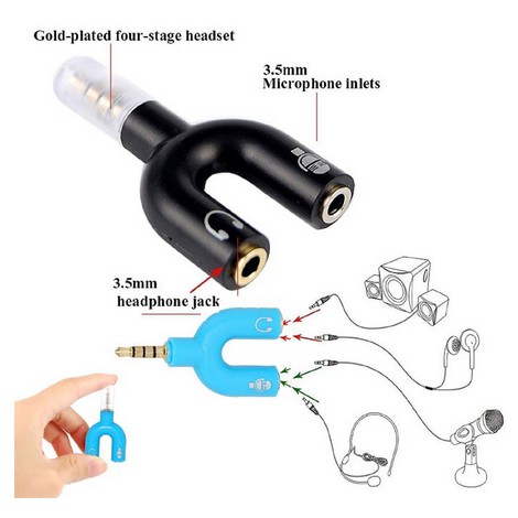 Audio splitter U Shape Jack 3.5mm Male To Dual Female Headphone Microphone Audio