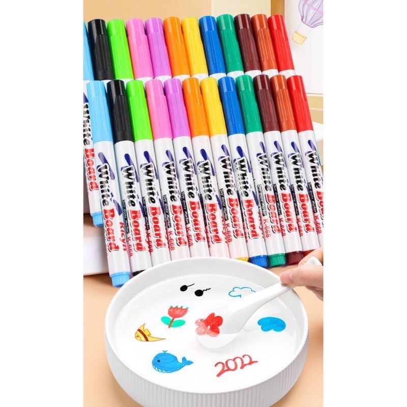 Spidol Warna Ajaib isi 12 Pcs / Spidol Papan Tulis Whiteboard / Magic Marker Floating Pen Water / Spidol Bisa Mengapung / Spidol Tato / Magic Marker / Spidol Warna Warni