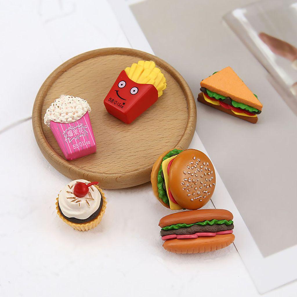 [Elegan] Fast Food Figurine Lucu Mini French fries, Dessert, Popcorn Micro Landscape Miniatur Mainan Patung Kecil Hadiah Anak Model Hamburger