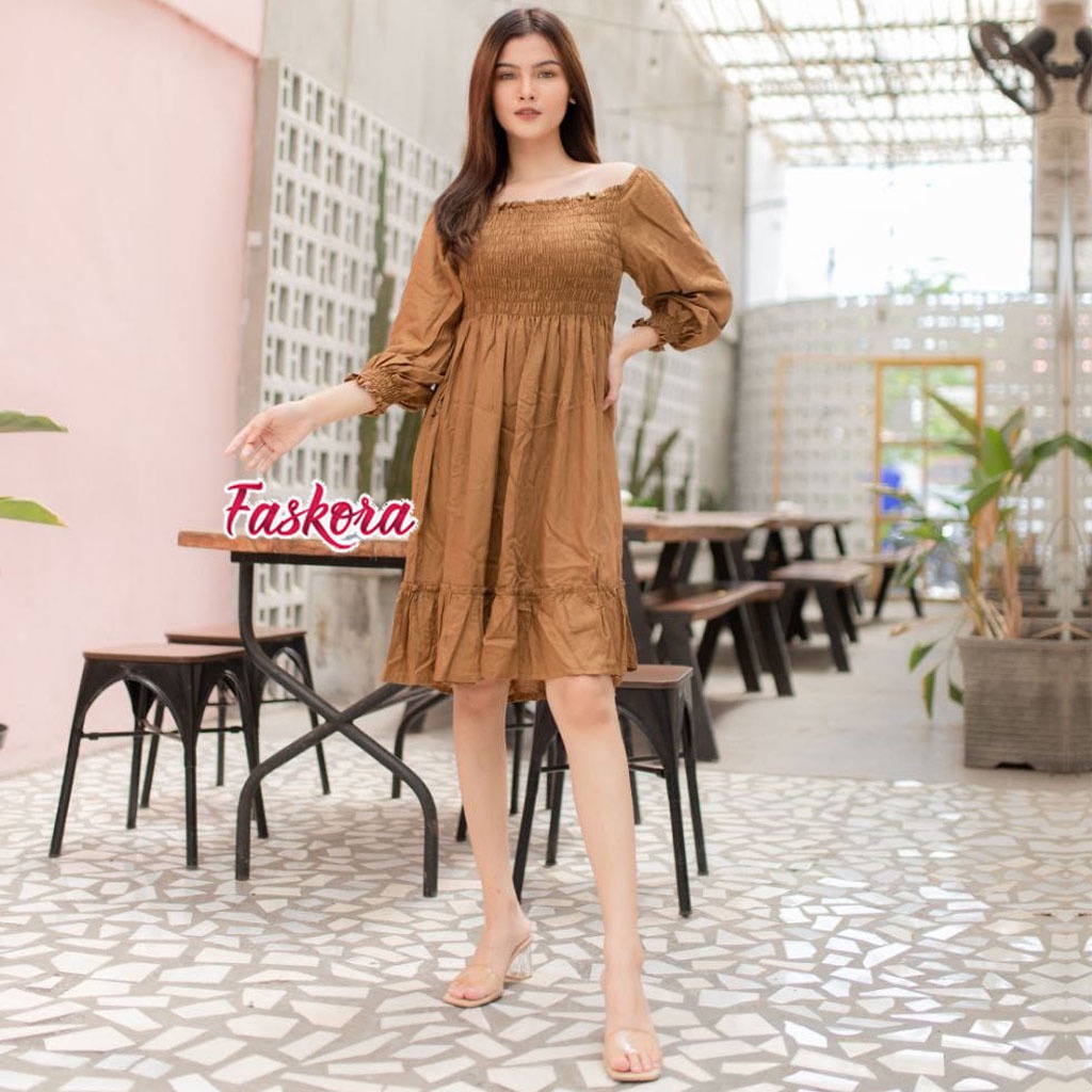 Dress Polos Lengan Panjang Kerut Dada Pendek Silvana