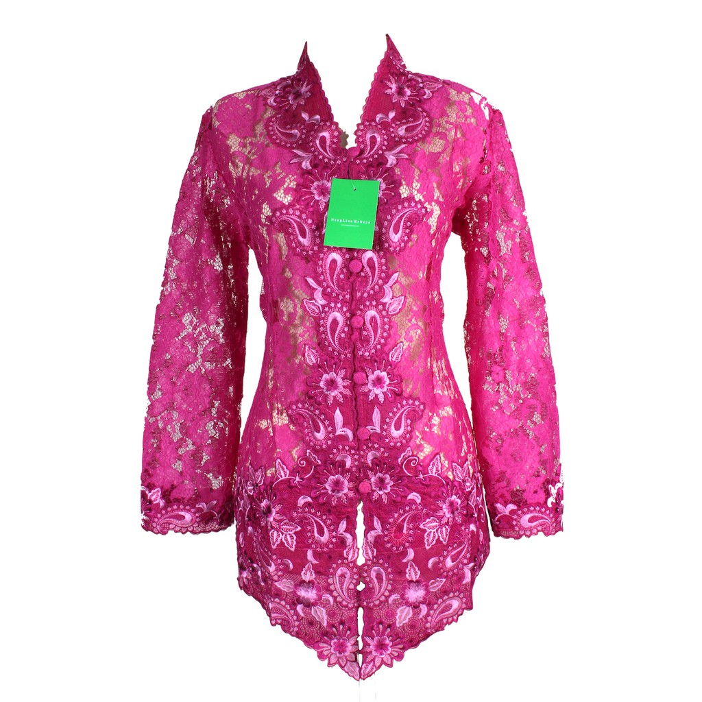 Kebaya Brokat Ungu Pink Panjang Bordir 821