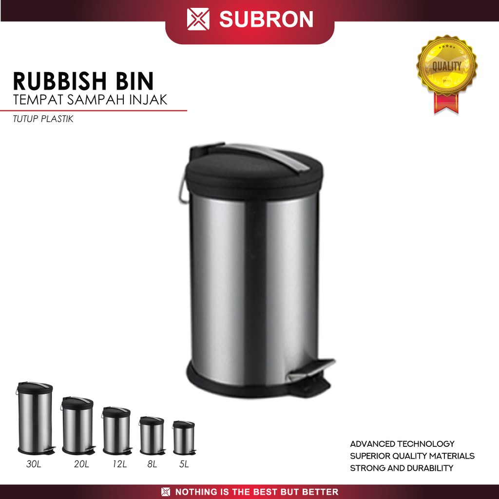 SUBRON Rubbish Bin 8liter Tempat Sampah Injak Stainless Tutup Plastik