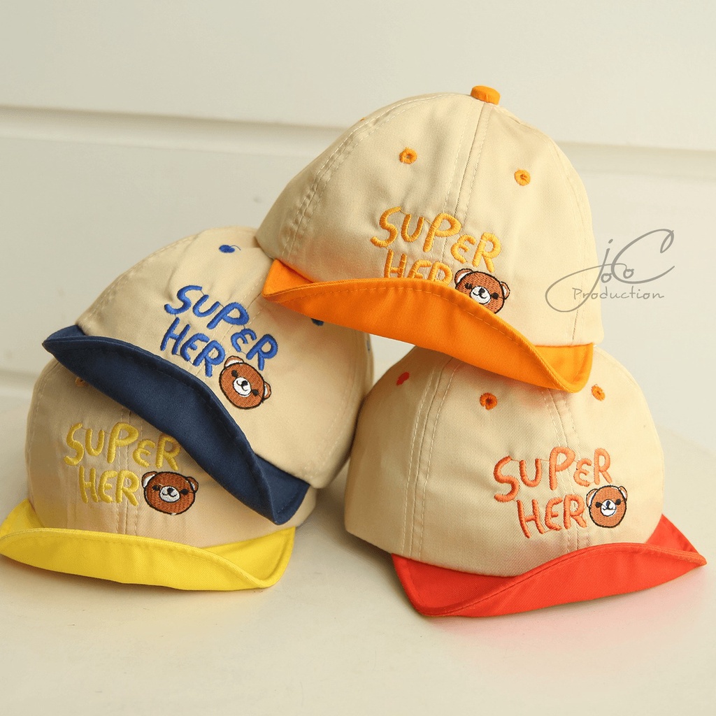 Jocoproduction - Topi Fashion Anak - Bayi Laki-laki & Perempuan Motif Super Hero Bear Pet Cute Unisex Bordir-1