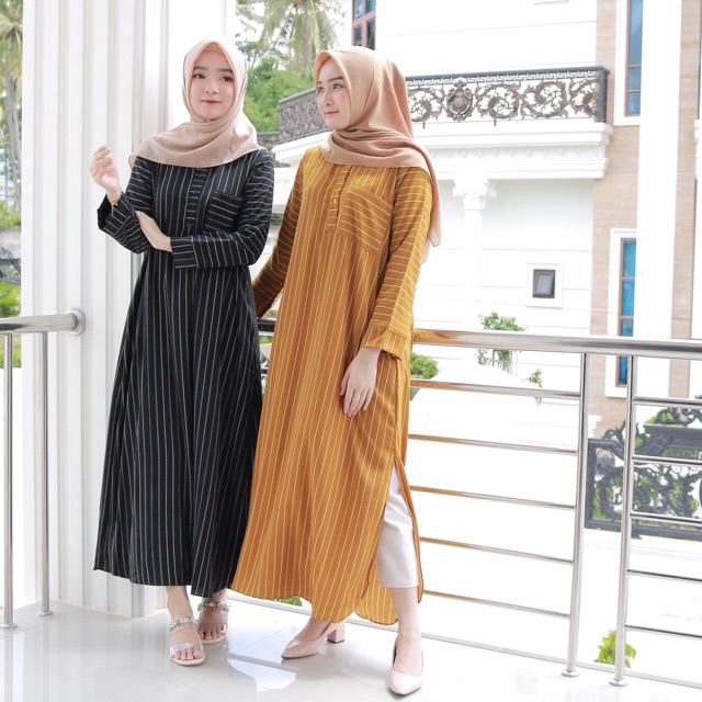 Koja maxi - a line dress motif stripe garis busui murah kualitas butik aluna oclo official clo.id