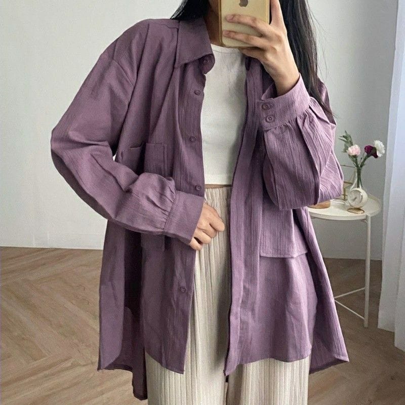 Kemeja Oversize Linen Wanita - Linen Crinkle Shirt - Atasan Wanita Lengan Panjang 9902