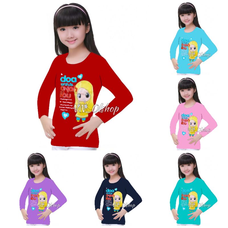 Kaos doa atasan  lengan panjang anak perempuan | murah | motif hijab doa ayah ibu | 1-10 Tahun