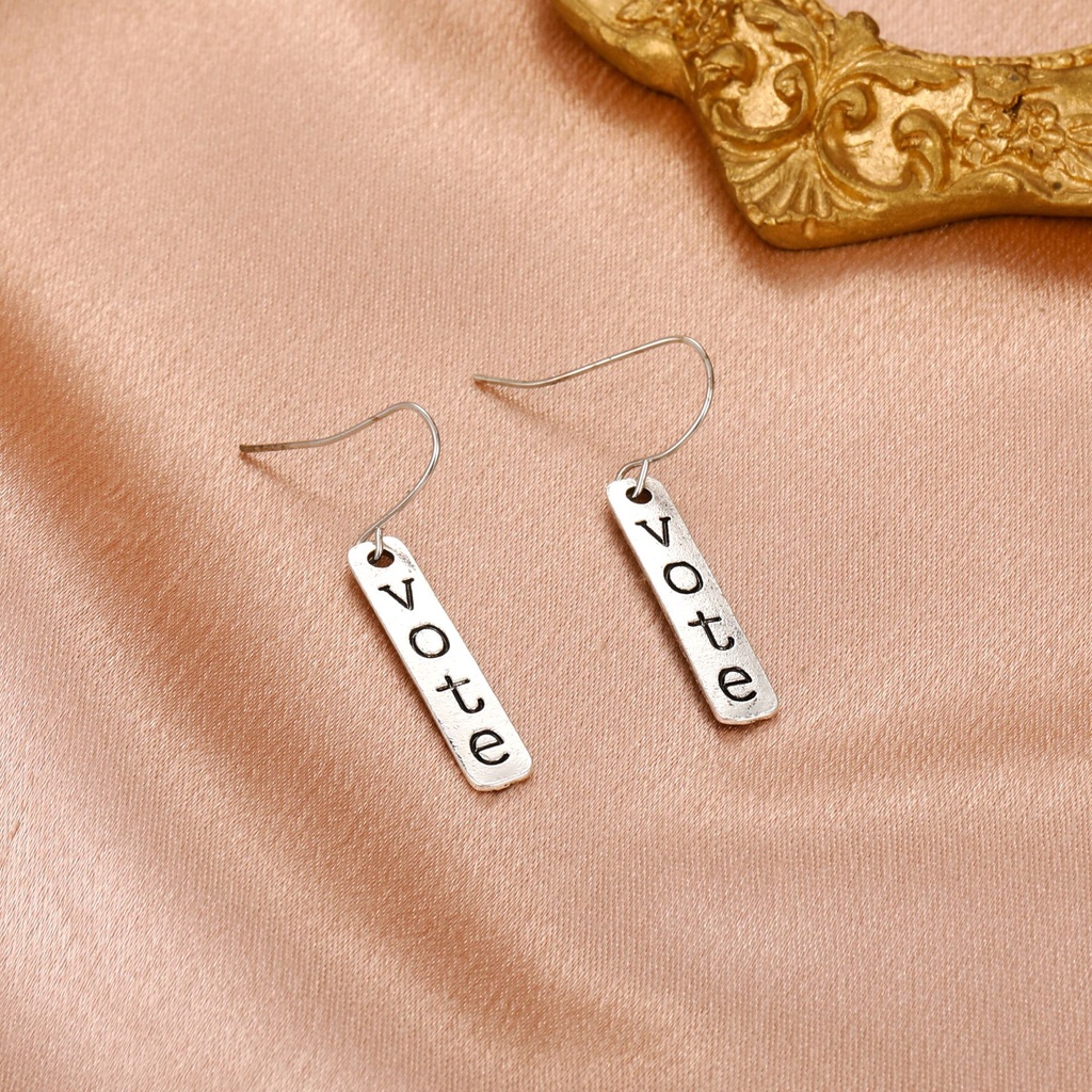 2021 personality simple vote English letter hollow earrings creative cold wind metal earrings design earrings