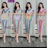 Setelan Wanita Terkini Garis Set Baham Katun Rayon Ori Kayla