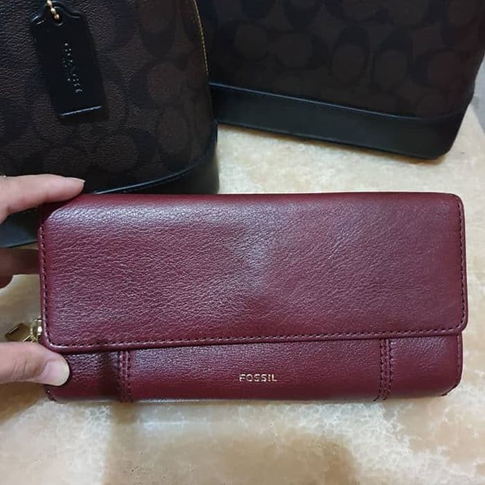 dompet Fossil jori flap wallet raspberry wine leather original