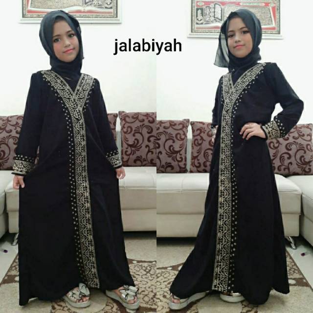 Exclusive Abaya Anak Jalabiyah + Pasmina 1 stel Abaya Hitam Abaya Turkey Best Seller