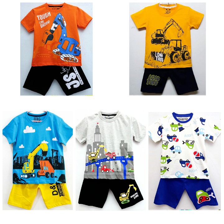 NEW Baju  Setelan Kaos Anak  Laki  Laki  Motif  Alat Berat 