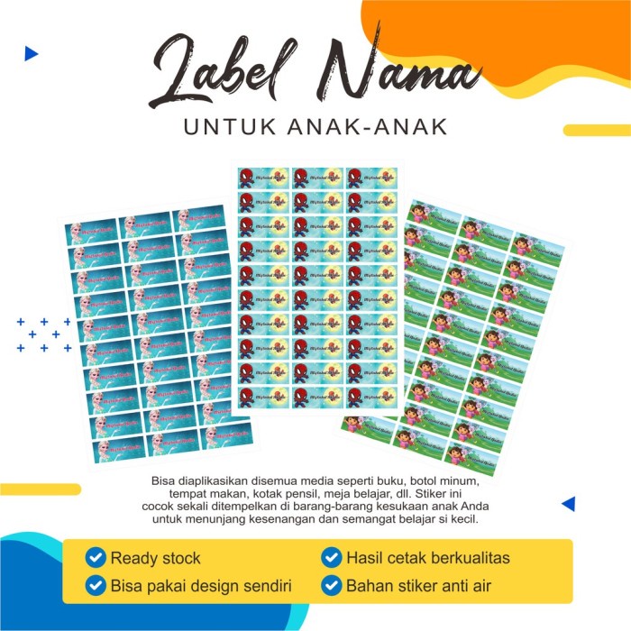 

Stiker Label Nama Anak Sticker Nama Custom Karakter Kartun Tinggal Tempel - M