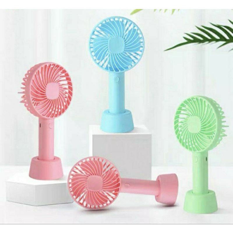 kipas angin portable mini fan gengam bisa berdiri ada dudukan pakai baterai charger