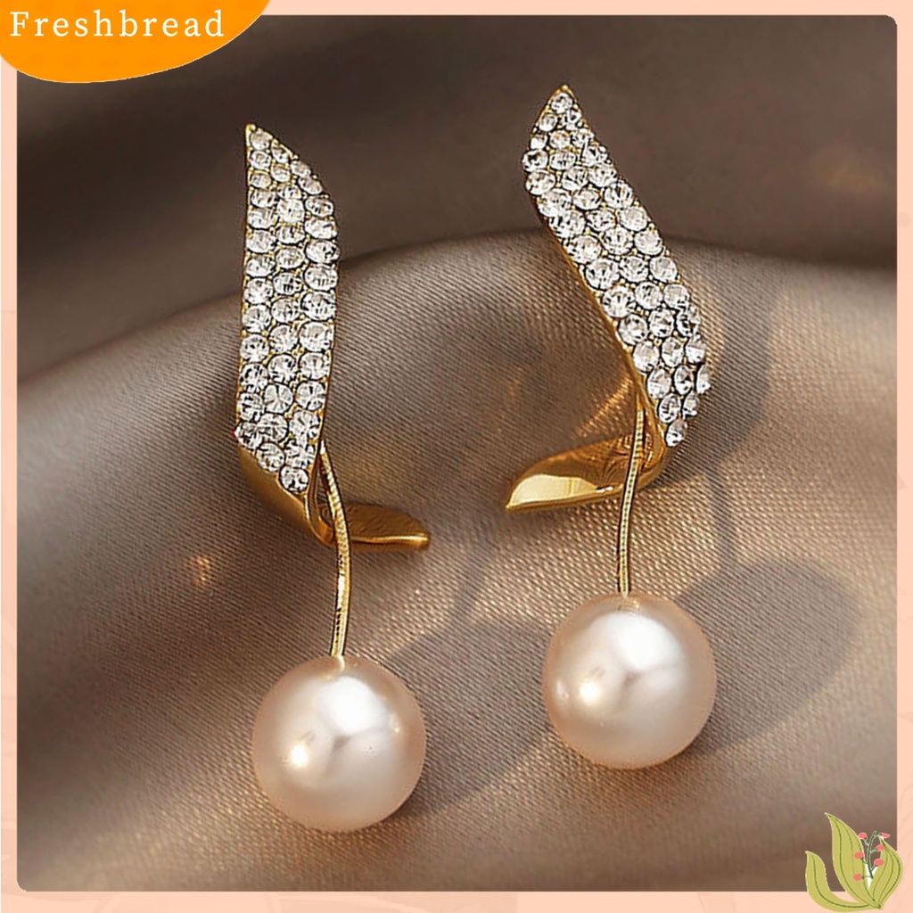 Terlaris 1 Pair Faux Pearl Drop Stud Earrings Unique Geometric Rhinestone Pearl Pendant Stud Earrings for Holiday