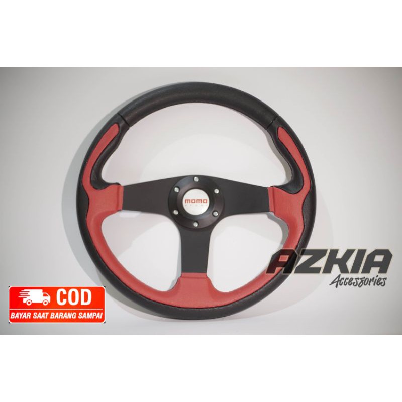 stir mobil 14 inci ring 3 warna merah/ setir truk / setir recing / momo recing