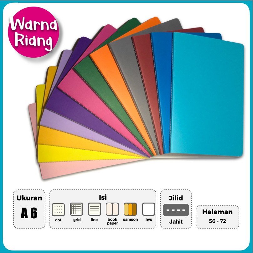 

Notebook Simple Aesthetic Buku TULIS catatan A6 WARNA RIANG jilid JAHIT isi POLOS DOT GRID GARIS A6