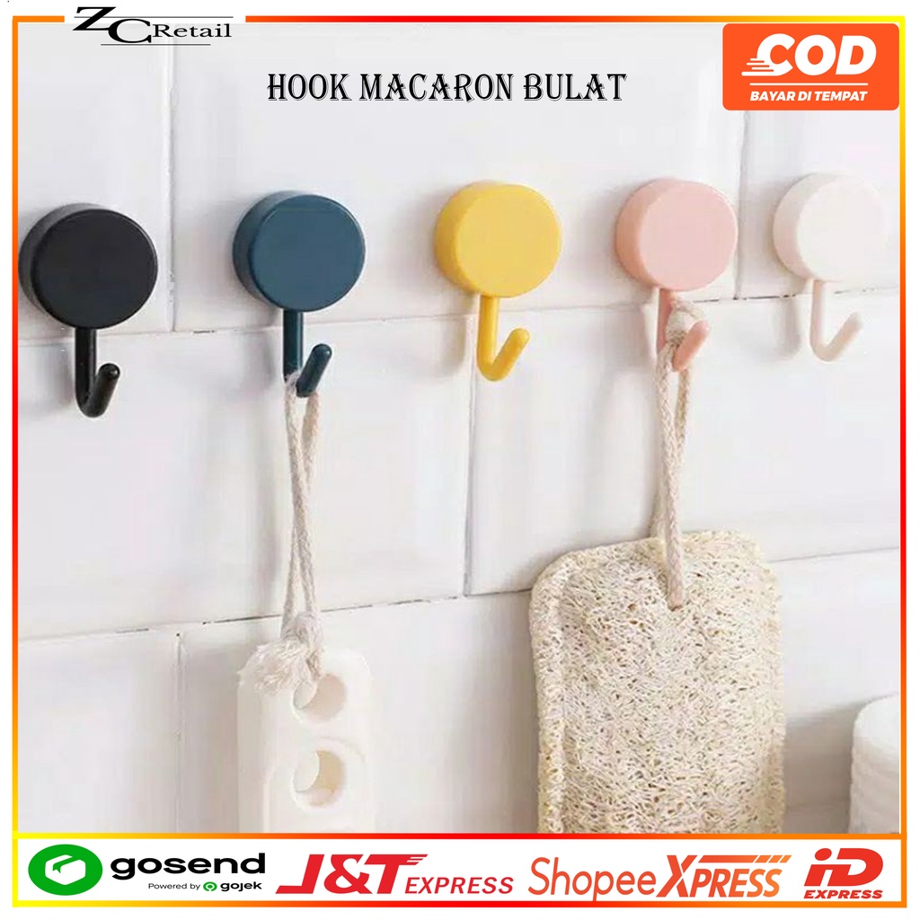 HOOK pengait gantungan Baju MACARON Bulat Tempel Dinding Wall Hook Stiker Dinding Kail Tempel Kuat Multifungsi Serbaguna