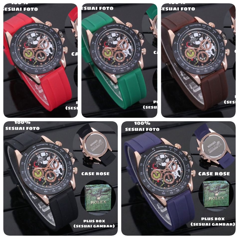 Jam Tangan Pria Fashion Rolex Original 31008KZ Tali Rubber Tanggal Aktif Chrono Variasi Free Box Exclusive &amp; Baterai