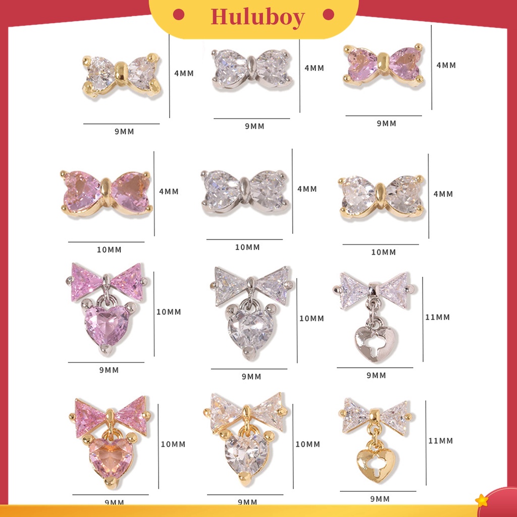 Huluboy Huluboy♡ 3 Pcs Ornamen Kuku Bentuk Pita Bahan Zircon Tahan Karat Untuk Dekorasi Nail Art