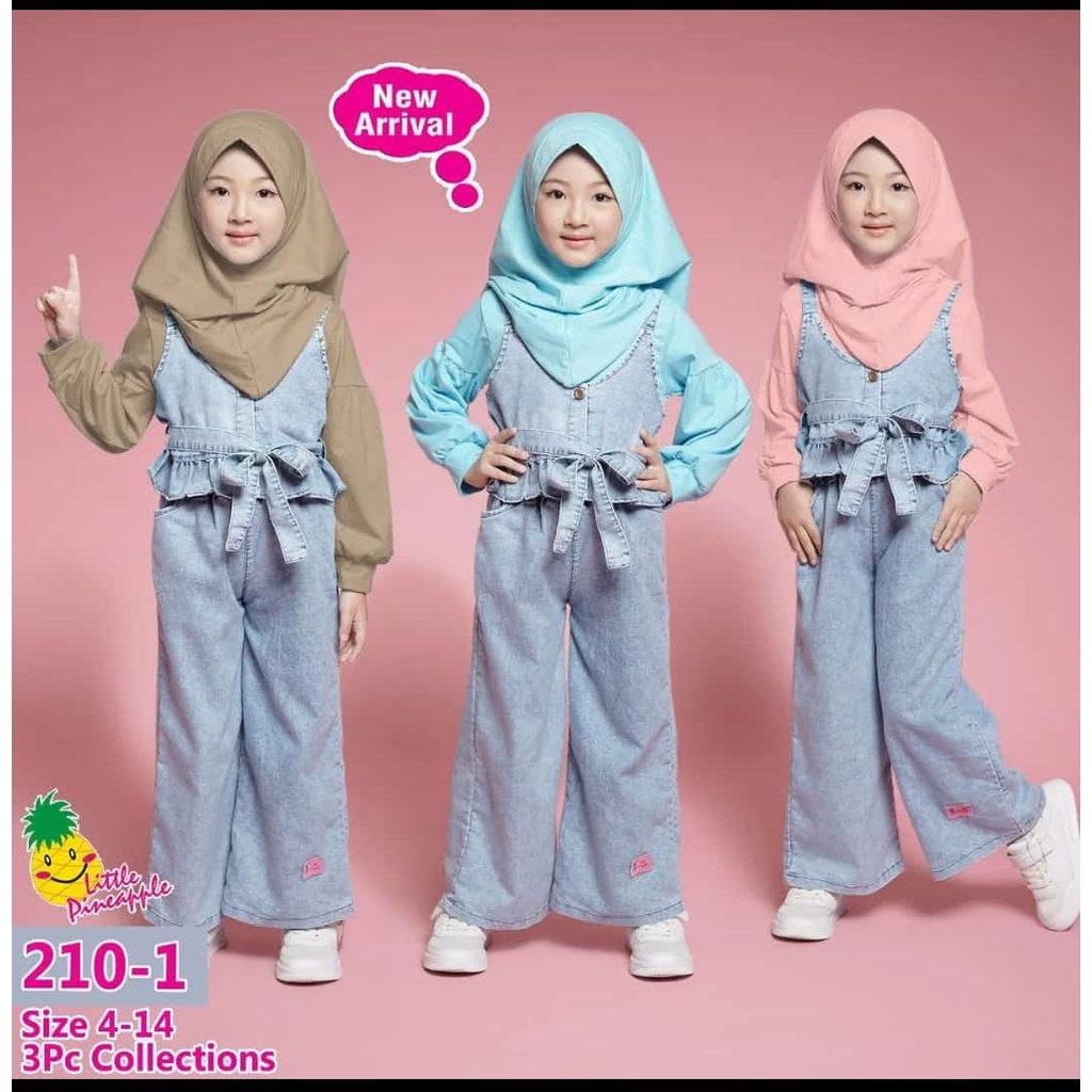 little pineapple 210 baju setelan anak denim jeans kulot set muslim