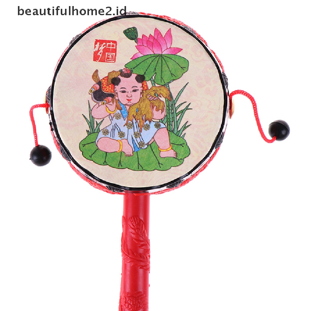 (Beautifulhome2) Buku Literatur Bahasa MandarinId 1pc Mainan Rattle Drum Tradisional Cina Motif Kartun Untuk Bayi