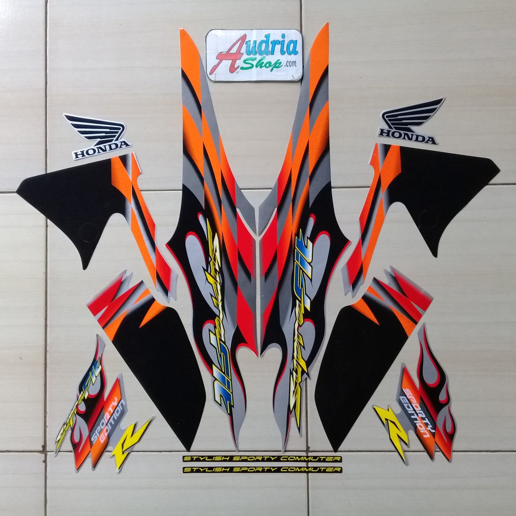 Striping Sticker Motor Supra Fit New Sporty 2006 Silver-Orange