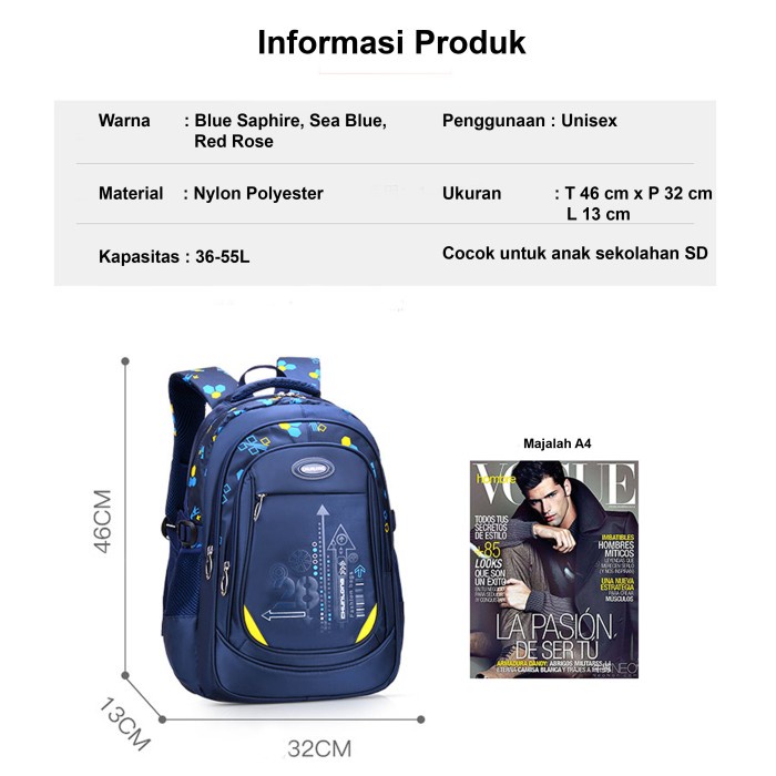 Tas Ransel Backpack Sekolah Anak Perempuan Laki-Laki TK SD Premium