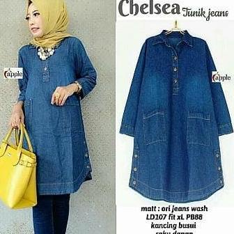 Chelsea Tunik Jeans blouse jeans atasan jeans wanita baju jeans wanita