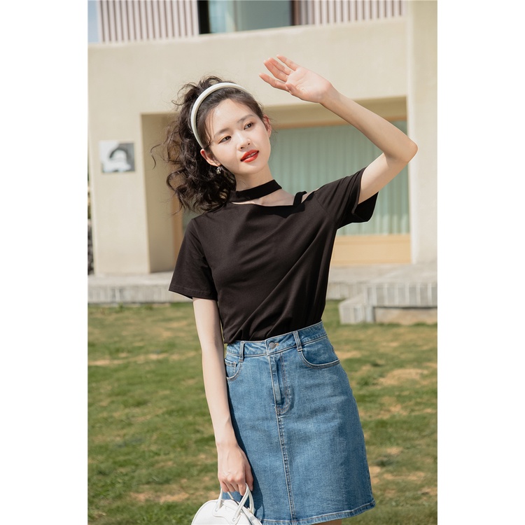 Summer Short Sleeve Halter T-Shirt  Atasan Wanita Lengan Pendek 1435  (S/M/L/XL)