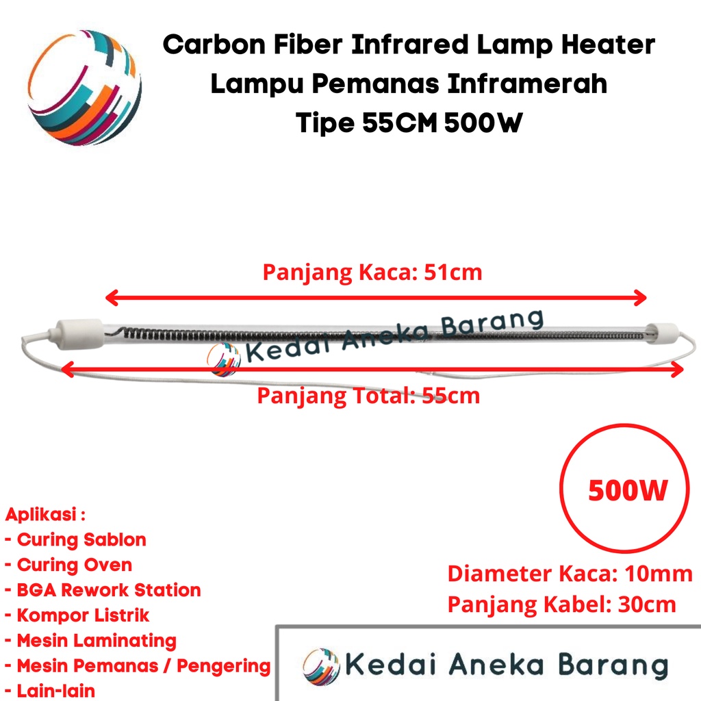 Jual Lampu Carbon Fiber Lamp 220V AC 55CM 500W 10mm Karbon Merah Bara ...