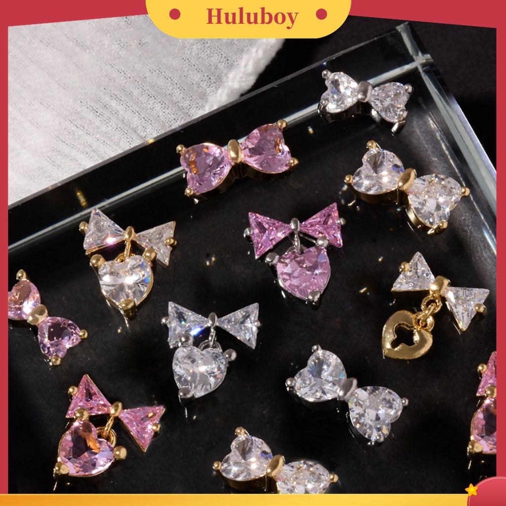 Huluboy Huluboy♡ 3 Pcs Ornamen Kuku Bentuk Pita Bahan Zircon Tahan Karat Untuk Dekorasi Nail Art