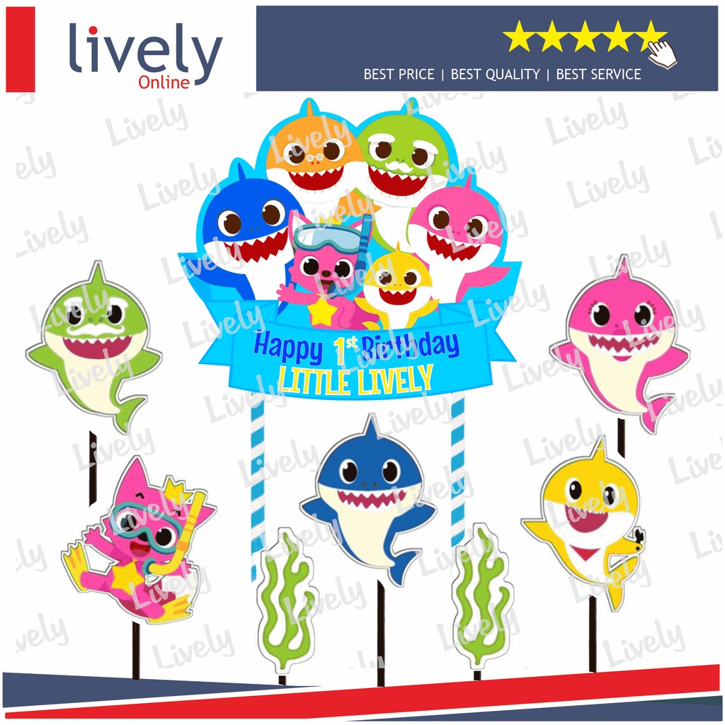 CUSTOM NAMA CAKE TOPPER KARAKTER BABY SHARK HIASAN KUE HBD HAPPY BIRTHDAY