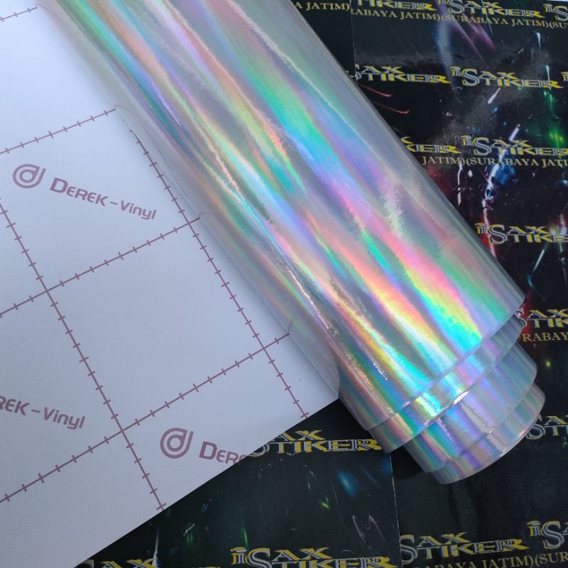 skotlet hologram pelangi laser crom lentur melar ukuran 45cm merek derek