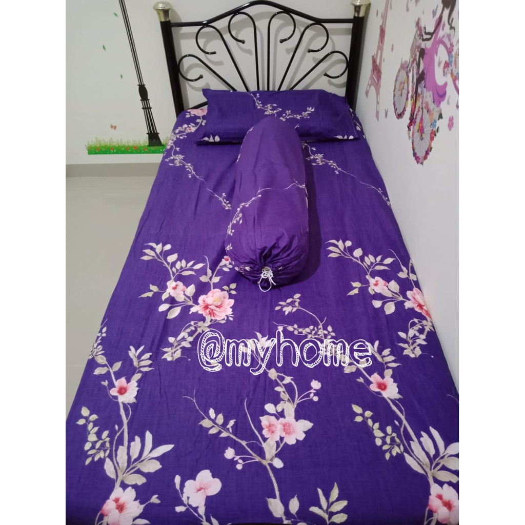 @myhome - SS012 SINGLE SIZE - Sprei Katun Motif Bunga Warna Ungu / Sprei Import / Sprei Batam