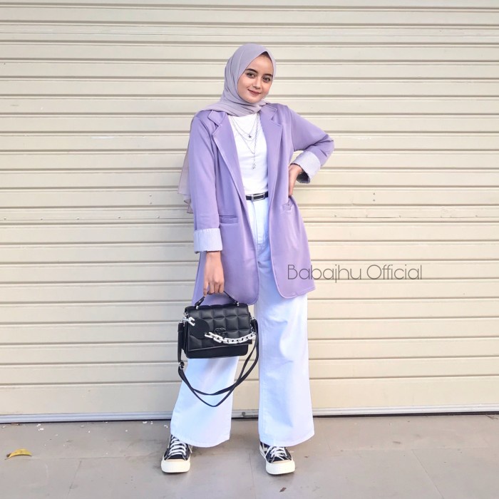 JAKET WANITA Blazer Milano (Blazer Outer Casual untuk Wanita bahan scuba) - lilac PARASUT KOREA KEKI
