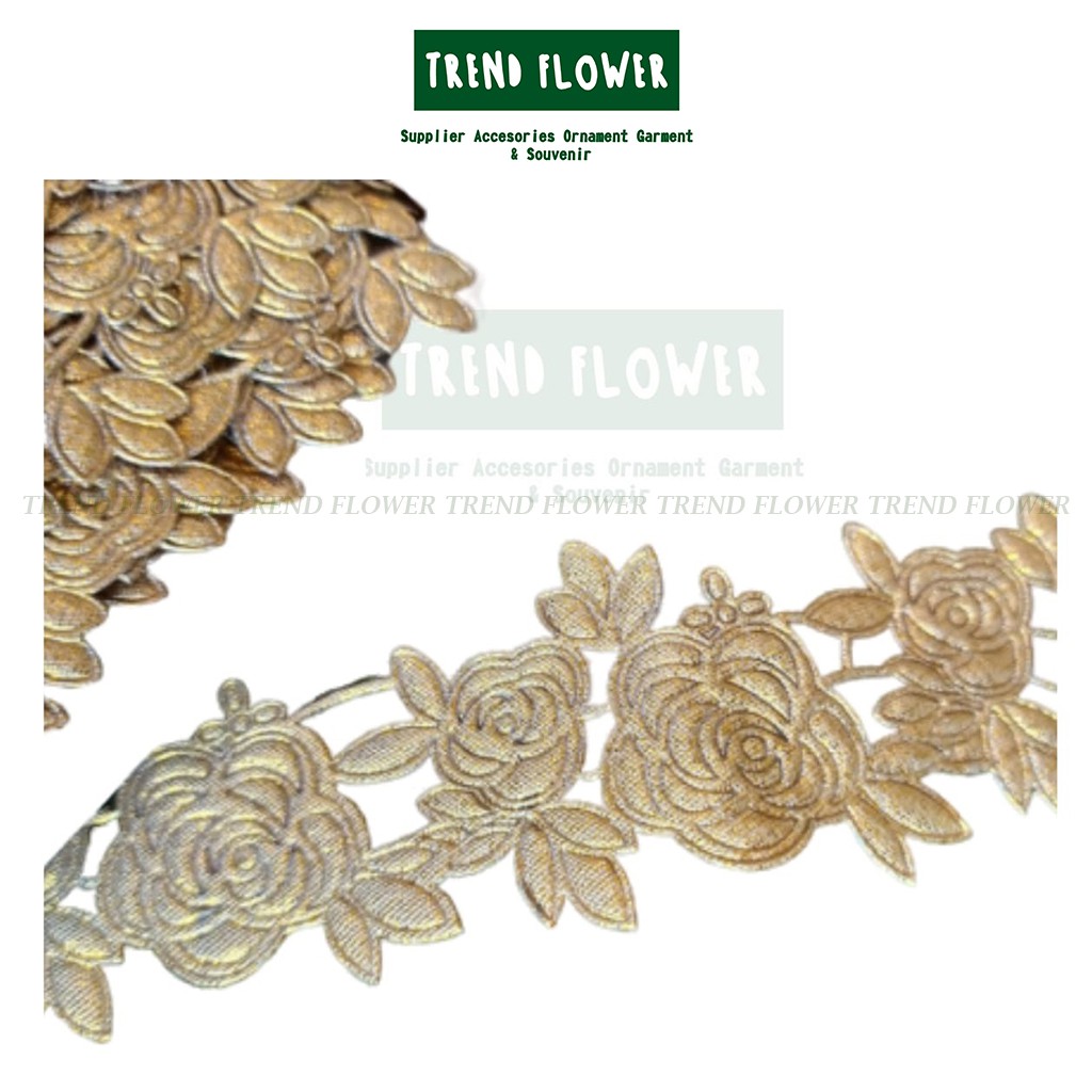 Renda mawar besar 1 rol gold silver bahan satin isi 10 yard bukan renda rajut bordir untuh mukena