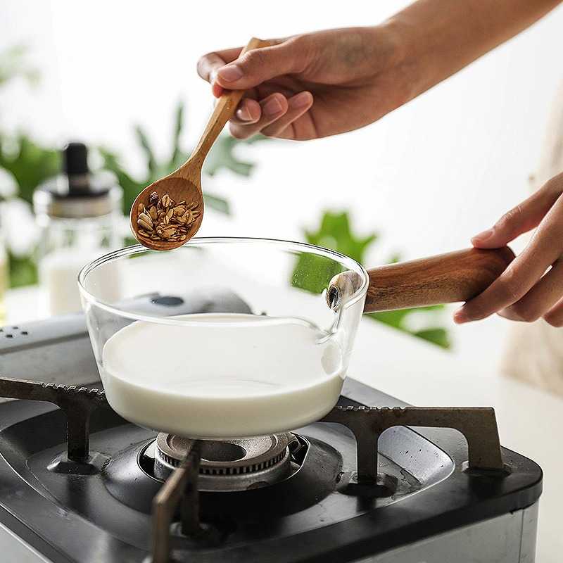 TD - CAB One Two Cups Panci Masak Kaca Glass Cooking Pot Wooden Handle - KC007