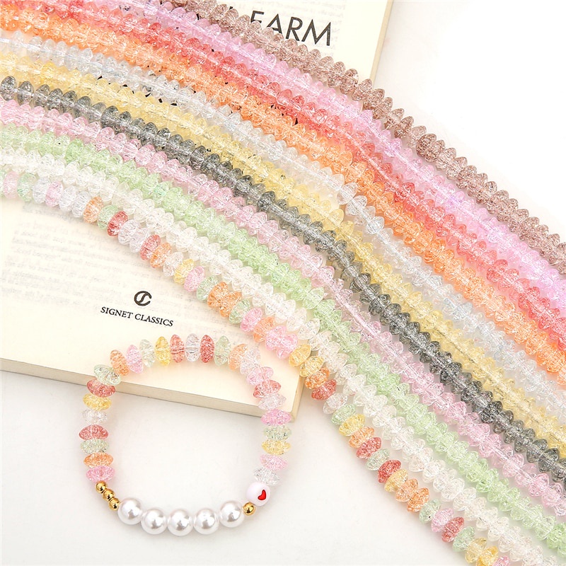 90-145pcs / Lot 6 8mm Manik-Manik Kaca Retak Bentuk Ufo Untuk Membuat Perhiasan Gelang Diy