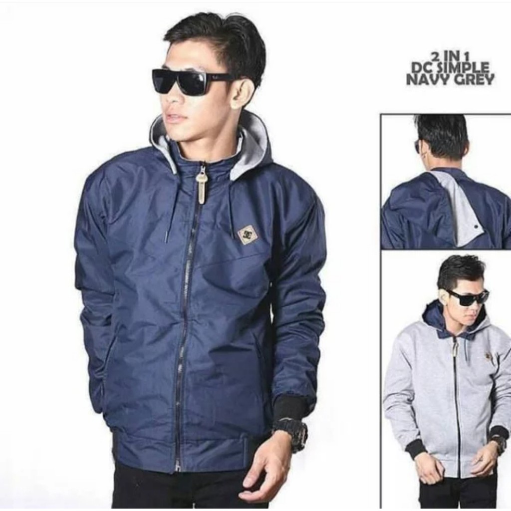 JAKET BOLAK BALIK 2IN1 COWOK CEWEK L - XXL NAVY