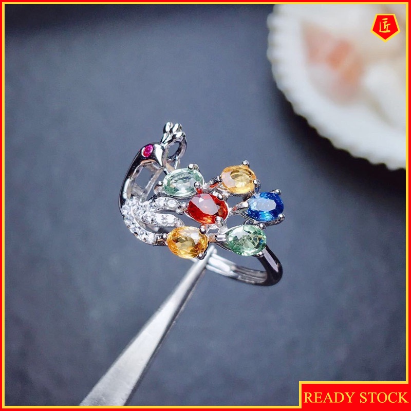 [Ready Stock]New Creative Colored Gems Ring Inlaid Natural Topaz