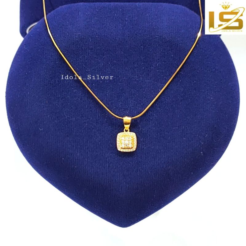 SET KALUNG PERAK ASLI SILVER 925 LAPIS EMAS PUTIH MODEL LIONTIN KOTAK - PERHIASAN PERAK WANITA