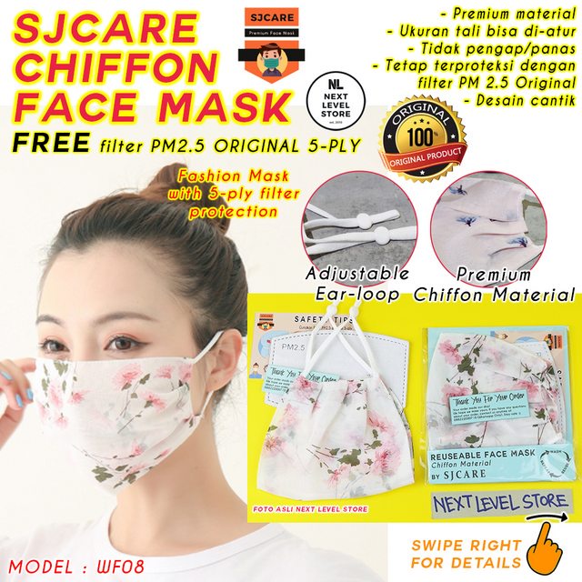 Chiffon Fashion Face Mask Breathable Masker Kain BONUS FILTER PM2.5 - WF08