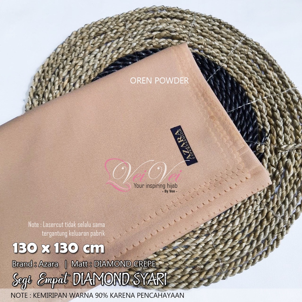 [ 130 x 130 cm] DIAMOND CREPE LASER - JILBAB SEGI EMPAT SYARI JUMBO AZARA-OREN POWDER