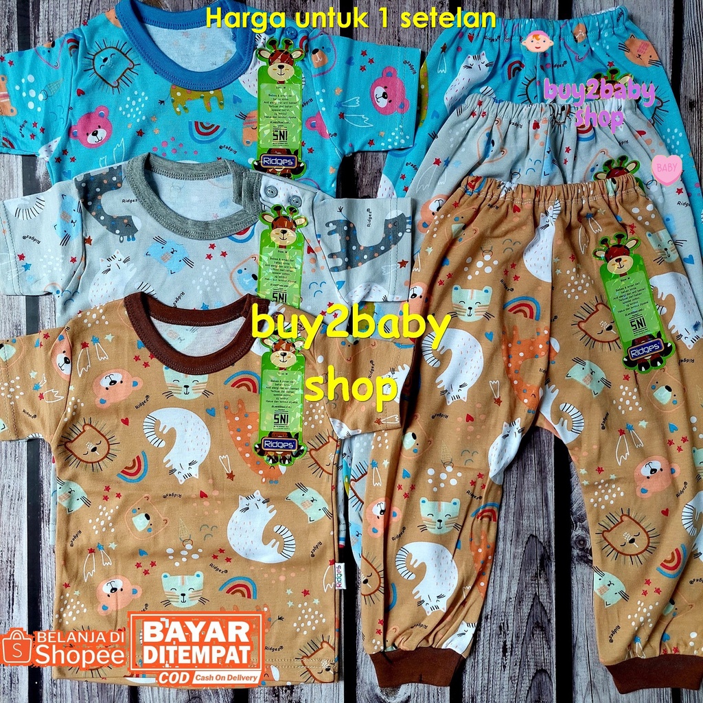 RIDGES baju bayi setelan kaos pendek celana panjang Animal Series 6 Bulan-3 Tahun