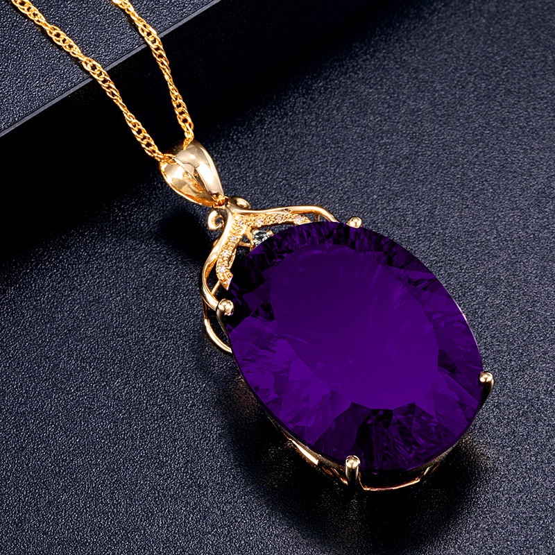 [Ready Stock]Fashion New Luxury Amethyst Pendant Micro-Inlaid Full Diamond Necklace